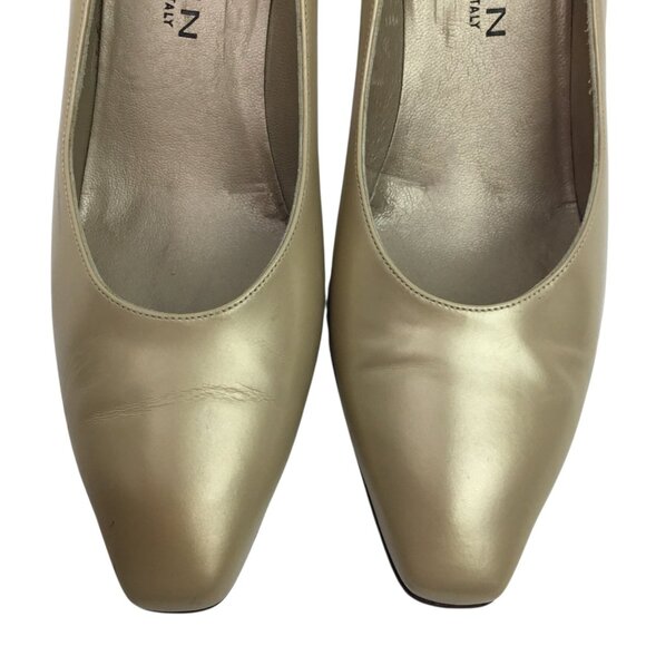 St. John Cynthia Daytime Womens 8B Leather Gold Heel  Pumps Tan Made In Italy - Picture 5 of 14